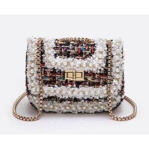 Fluffy Trendy Tweed Fuzzy Iconic Swing Bag Ladies Chain Satchel